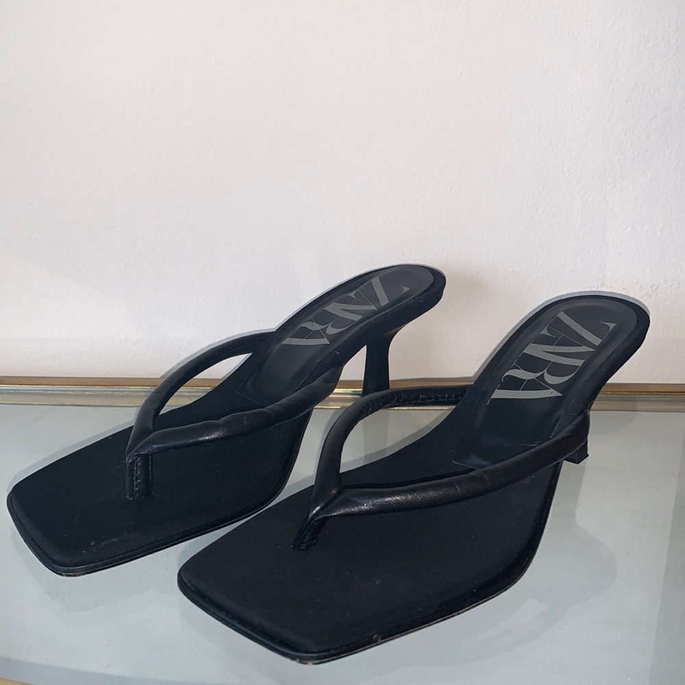 Zara Square toe high heel sandals.